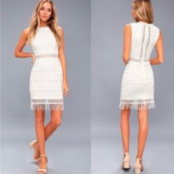 Lulus Dresses & Skirts - NWT LULUS | Kenna Sleeveless Crochet Lace Fringe Hem Bodycon Dress Sz. Medium